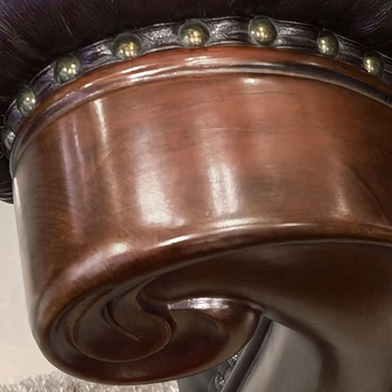 Solid Wood Genuine Leather Brown Rolled Arm Sofa with Tufted Back