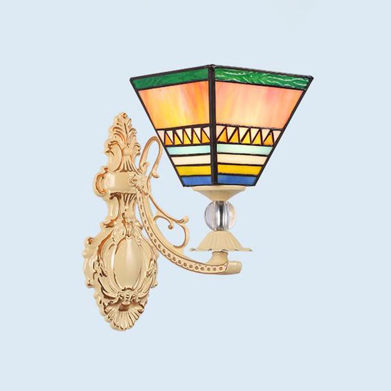 Tiffany Blossom Wall Mount Lighting 1 Light Hand Cut Glass Sconce Light Fixture in White/Orange/Pink for Corridor