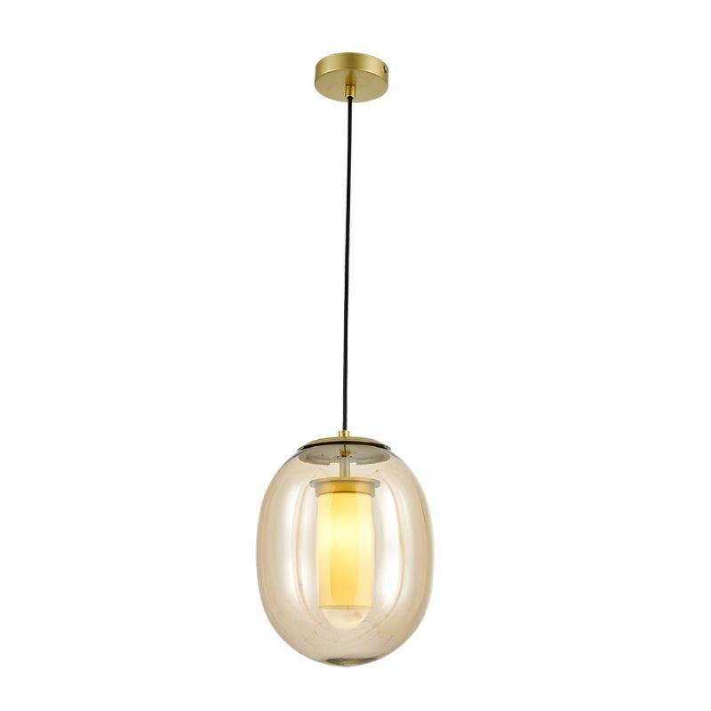 Kit de lámpara colgante ovalada de vidrio transparente contemporáneo 7 "/8.5" de ancho 1 cabeza de oro Luz de oro para comedor