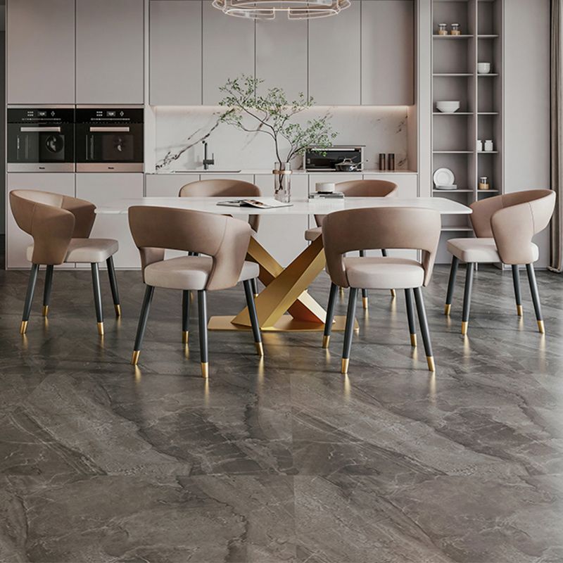 Modern Arm Chair Faux Leather Open Back Dining Room Chair for Indoor