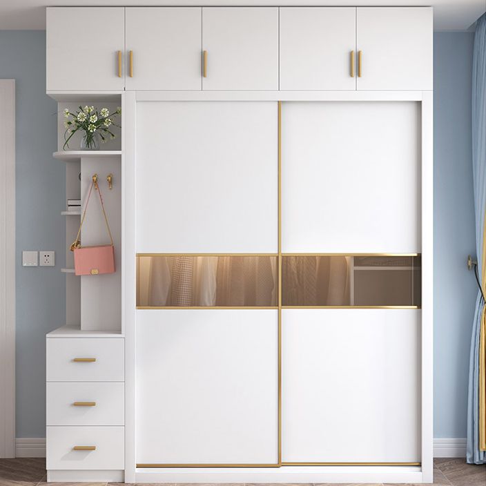 White Sliding Wardrobe Cabinet Engineered Wood Wardrobe Armoire