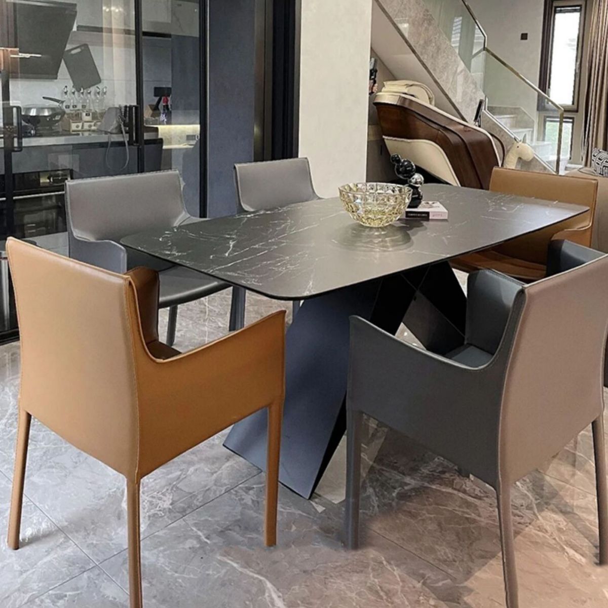 Contemporary Leather Dining Chair Parsons Chair in Matte Finish with Steel Legs