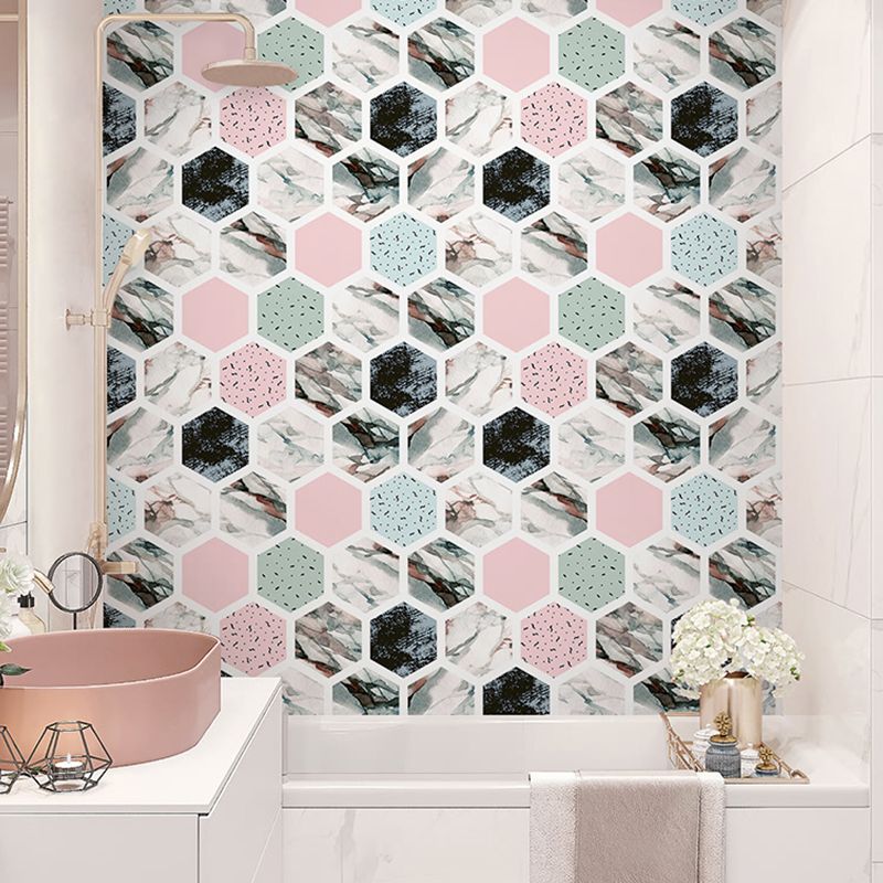 Hexagonal Terrazzo Adhesive Wallpaper Roll Pink Contemporary Wall Covering for Restroom