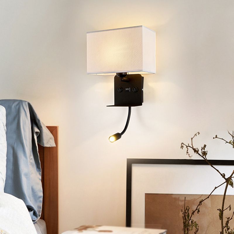 Metal Adjustable Modern Wall Sconce Rectangle Shape Wall Light with Fabric Shade for Study