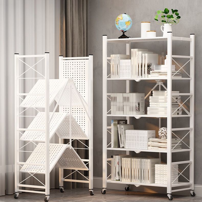 Industrial Geometric Bookcase Metal Open Back Bookcase with Wheels