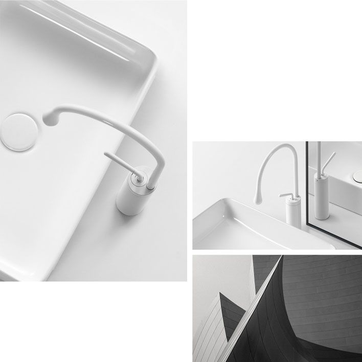 White Bathroom Sink Ceramic Rectangular Bathroom Sink with Faucet