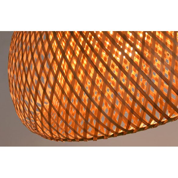 Double walled Hanging Lamp Kit Asian Bamboo 1-Light Beige Hanging Pendant for Restaurant