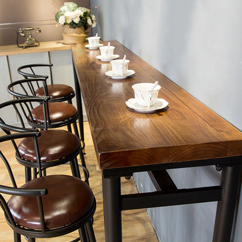 Wood Top Bar-height Table Black Legs and Metal Base Bar Table