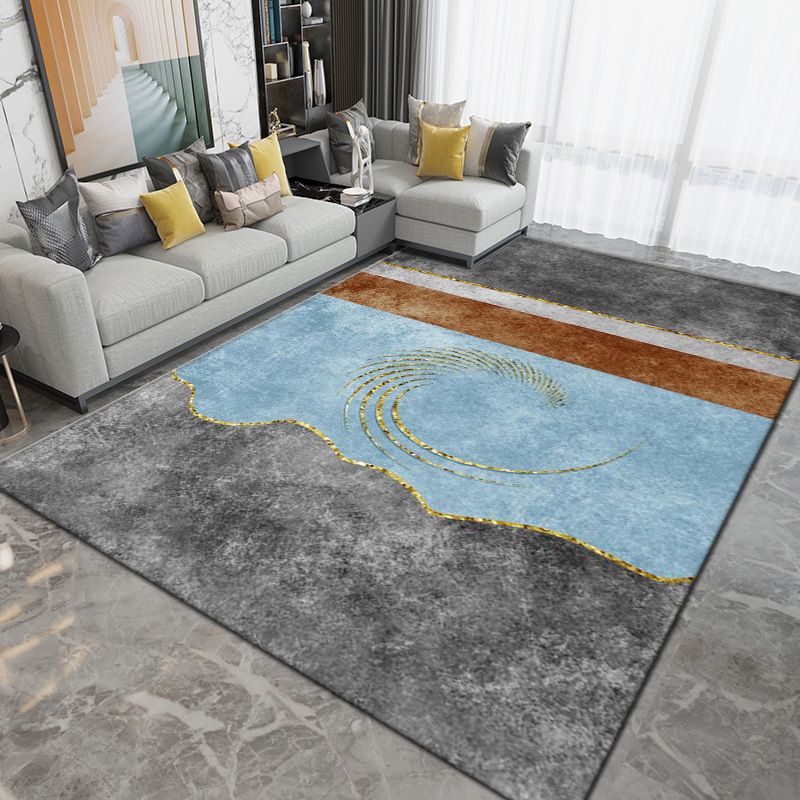 Grey Modern Rug Geometric Pattern Polyester Area Carpet Stain Resistant Rug for Living Room