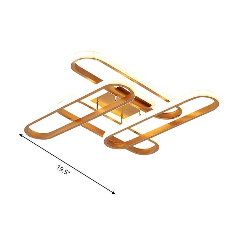 LED Living Room Ceiling Flush Gold Semi Mount Lighting Fixture with Oval Acrylic Shade in Warm/White Light