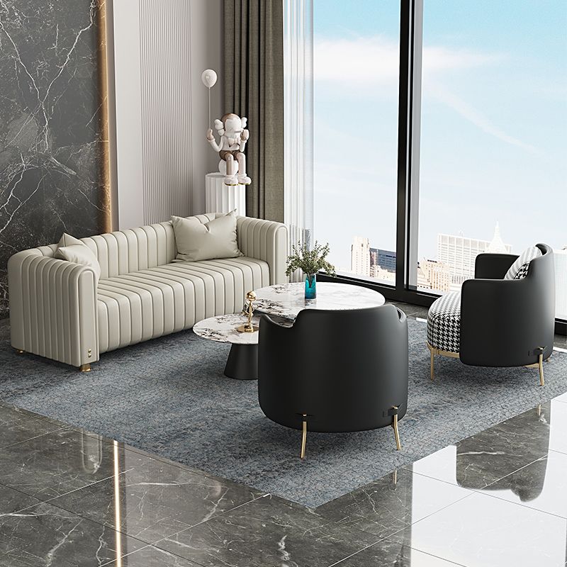 28.74" H Contemporary Faux Leather Tuxedo Arm Sewn Pillow Back Sofa