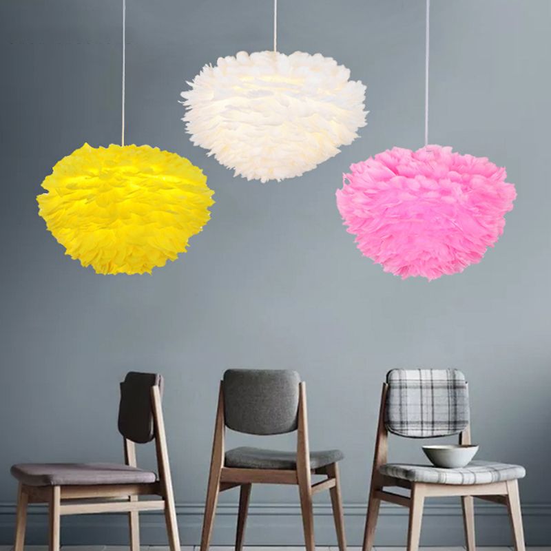 Domed Pendant Light Fixture Simple Feather Single White Ceiling Suspension Lamp for Dining Room, 12"/16" W