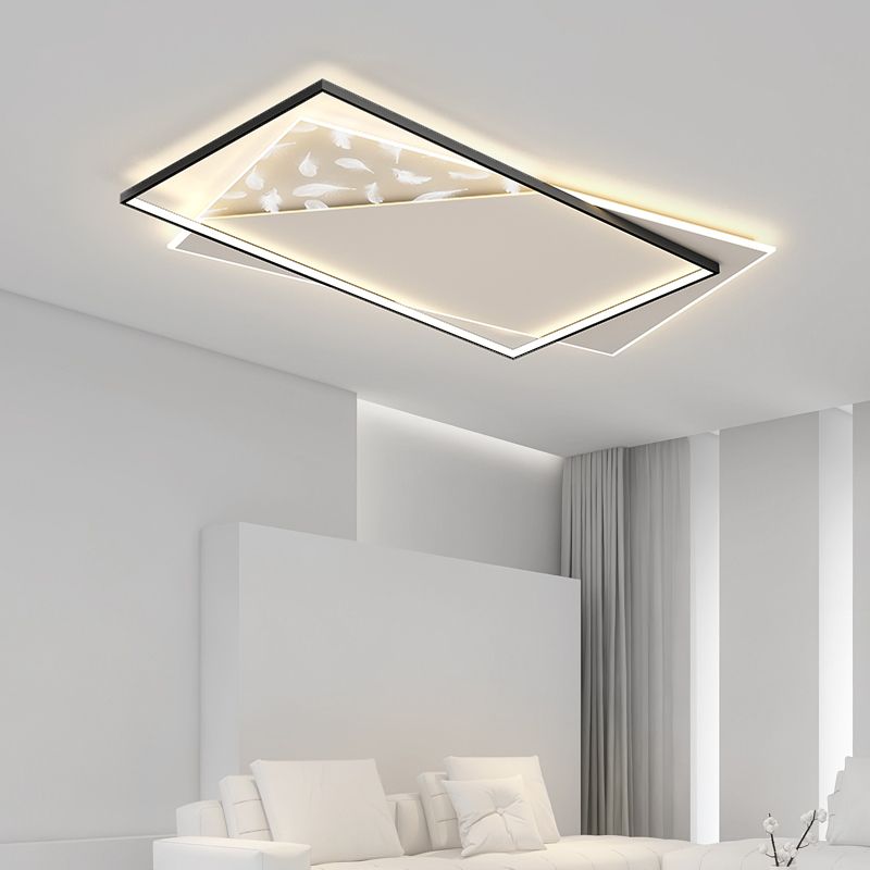 Rectangle Flush Mount Light Feather Pattern LED Ceiling Lamp for Living Room Dinning Room