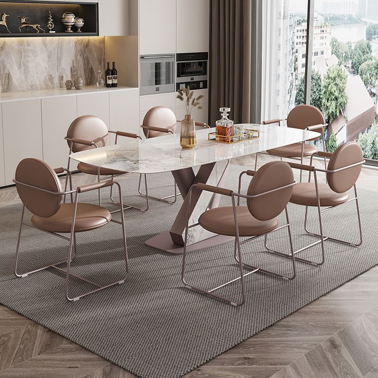 Dining Room Set Modern Sintered Stone Table with Pedestal Base Rectangle Dining Set for Restaurant