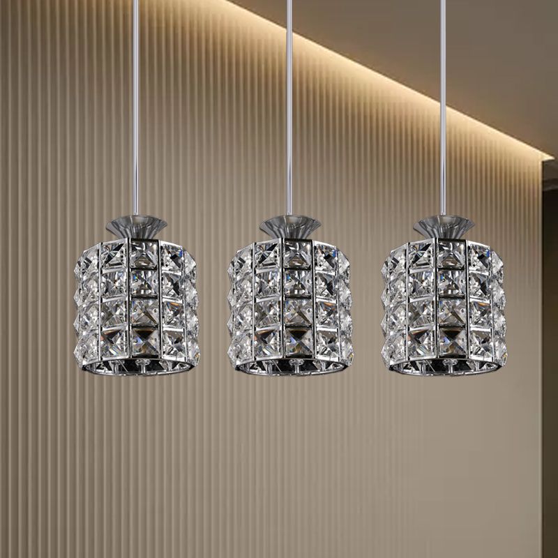 Crystal Drum Pendant Light Metal Frame Ceiling Light for Balcony