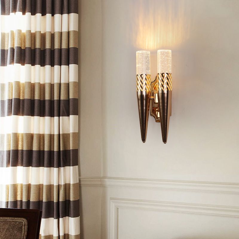 2 Lights Geometric Shade Wall Sconce Modern Crystal Wall Mount Light Fixture in Gold
