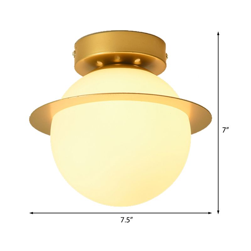 Plafonnier globe en verre blanc, luminaire nordique à 1 ampoule, finition dorée