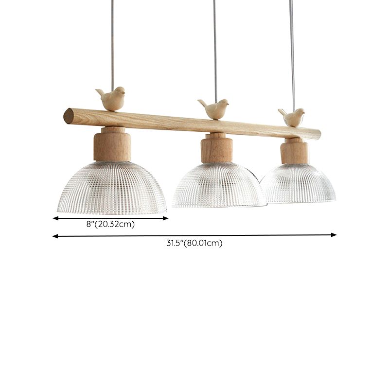 Wooden Island Light Modern Island Hanging Light with Bird Decoration for Dining Room