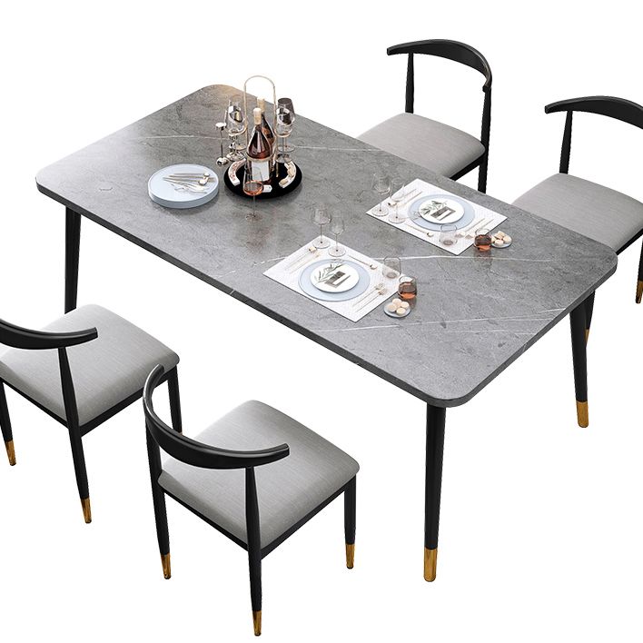 Contemporary Rectangle Shape Kitchen Dining Table Sintered Stone Dining Table with 4 Legs Base