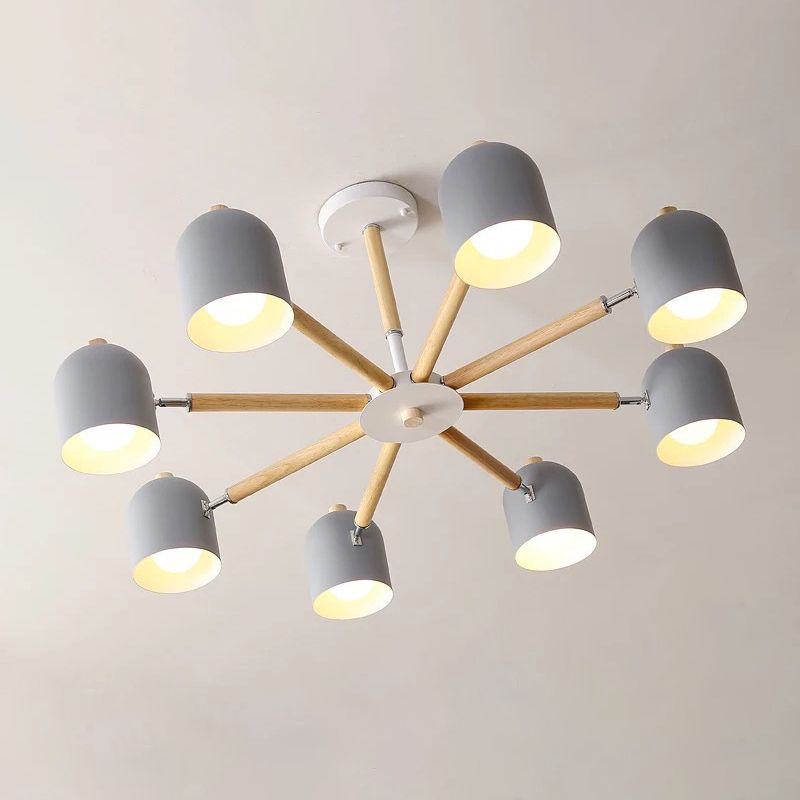 Macaron Style Chandelier Rotatable Domed Pendant Lamp with Metal Shade
