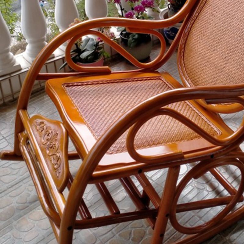 Traditional Rocking Chair Rattan Frame Solid Color Built-in Armrest Indoor Rocking Chair
