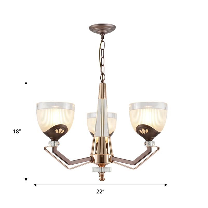 Coffee Bowl Shaped Pendant Chandelier Rural Style Cream Glass 3/6/8/10-Head Living Room Suspension Lighting