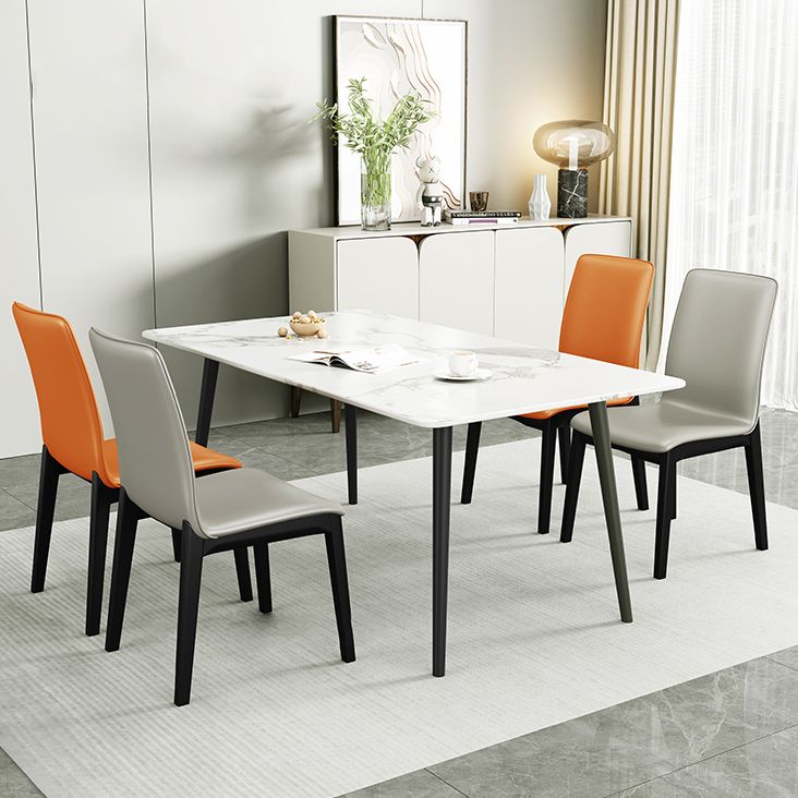 Industrial Restaurant Leather Side Chair Matte Finish Solid Back Dining Chair
