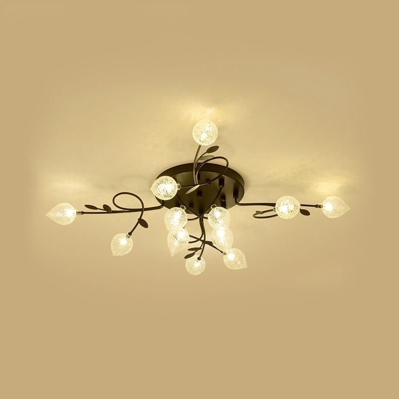 Branch Bubbled Glass Ceiling Lighting Contemporary 8/12/16/20 Lights Black/Gold Flush Mount Ceiling Fixture with Metal Arm