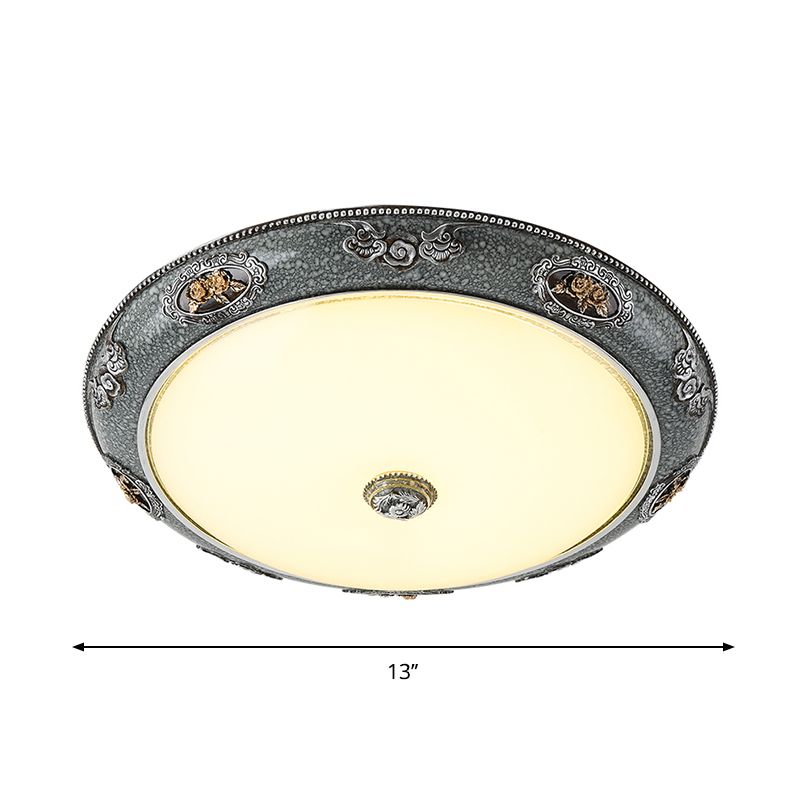 Abat-jour en forme de dôme pour chambre à coucher, luminaire traditionnel en verre givré, 13/16/19,5 pouces de large, LED gris, plafond encastré dans une lumière chaude/blanche