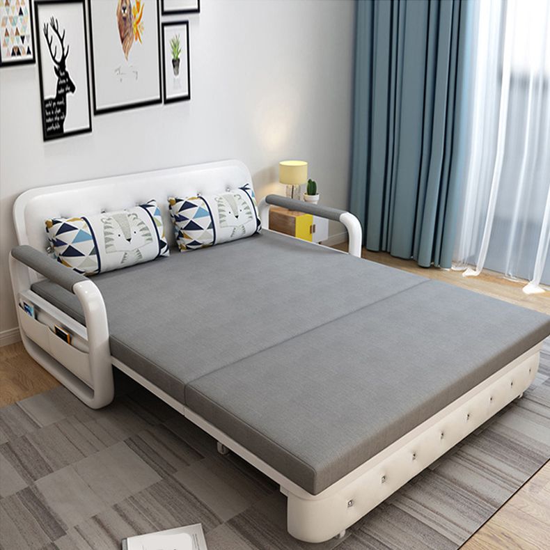 Full 35.43" Wide Linen Convertible Sleeper Sofa with Magazine Storage in Grey