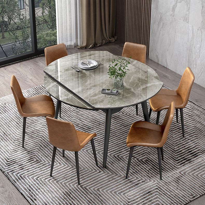 Round Extendable Stone Dining Site Table Contemporary 51.2'' Dinette Table