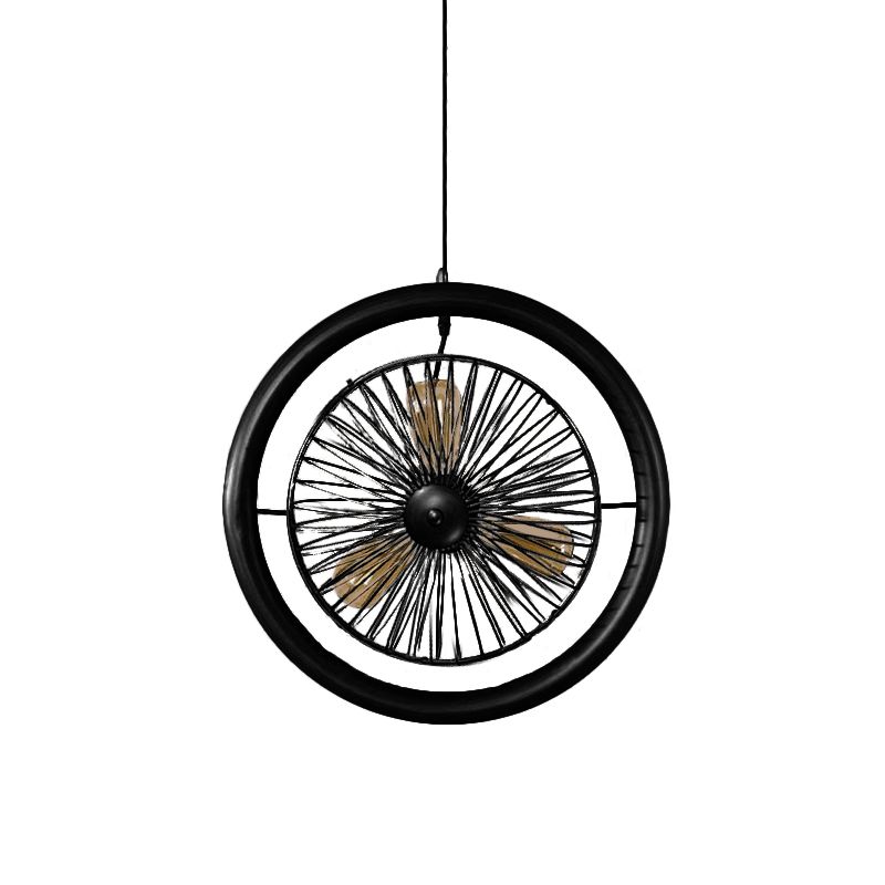 Lámpara de lámpara círculo de latón/acabado negro Cage Farmhouse Metal 3 luces Lámpara colgante de cocina con diseño de ventilador