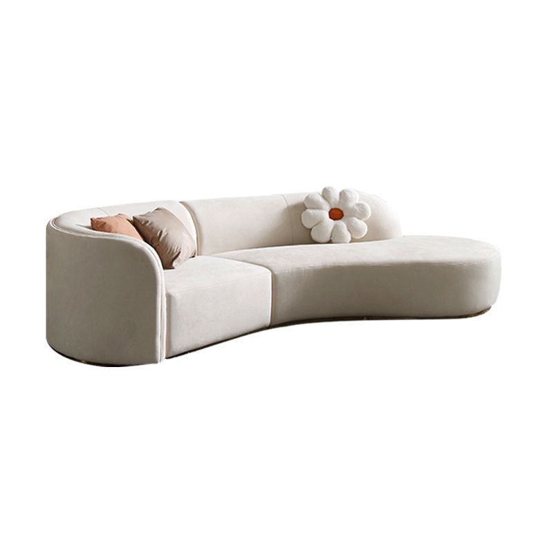 Modern 30.70" H White Wool Tuxedo Arm Curved Sofa for Living Room