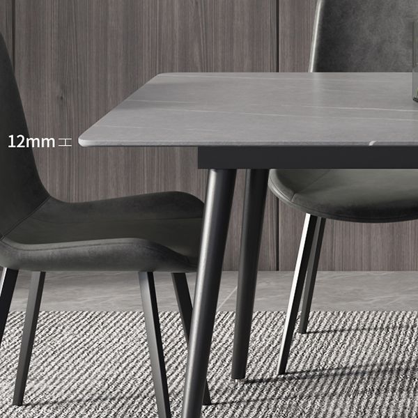 Industrial Style Dining Table Rectangle Sintered Stone 4 Legs Table with Black Frame