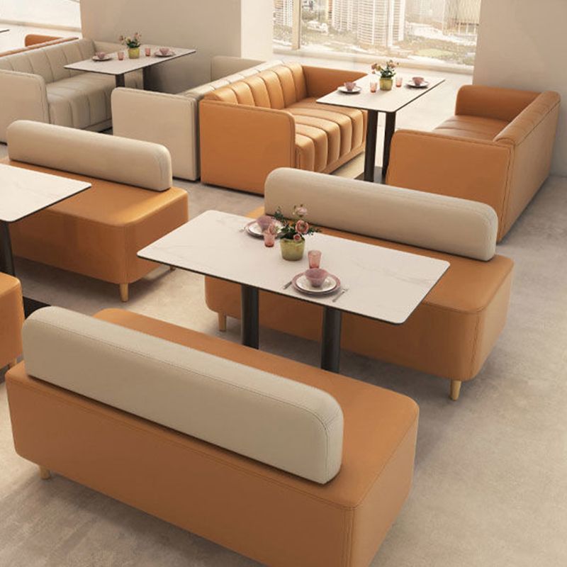 Modern Style Faux Leather Sofa 2-Seater Sewn Pillow Back Loveseat