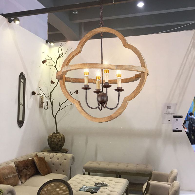 Lámpara de araña colgante de velas tradicionales 4 bombillas Luz de suspensión en beige para restaurante