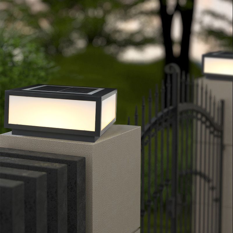 Rectangle Shape Metal Outdoor Light Modern Style 1 Light Solar Pillar Light in Black