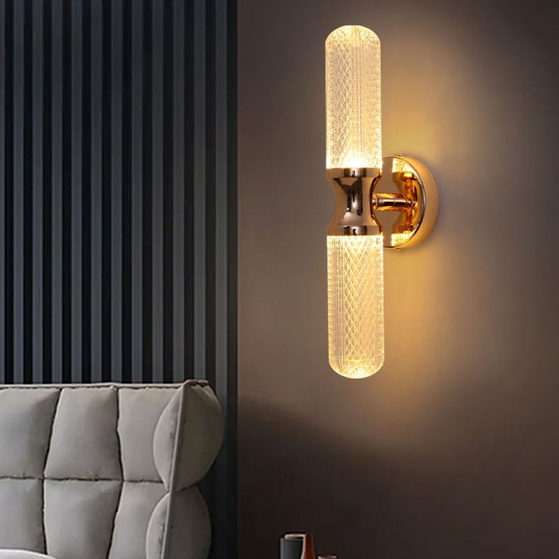 Black / Gold 1 - Light Wall Light Solid Brass and Acrylic Cylinder Wall Fixture