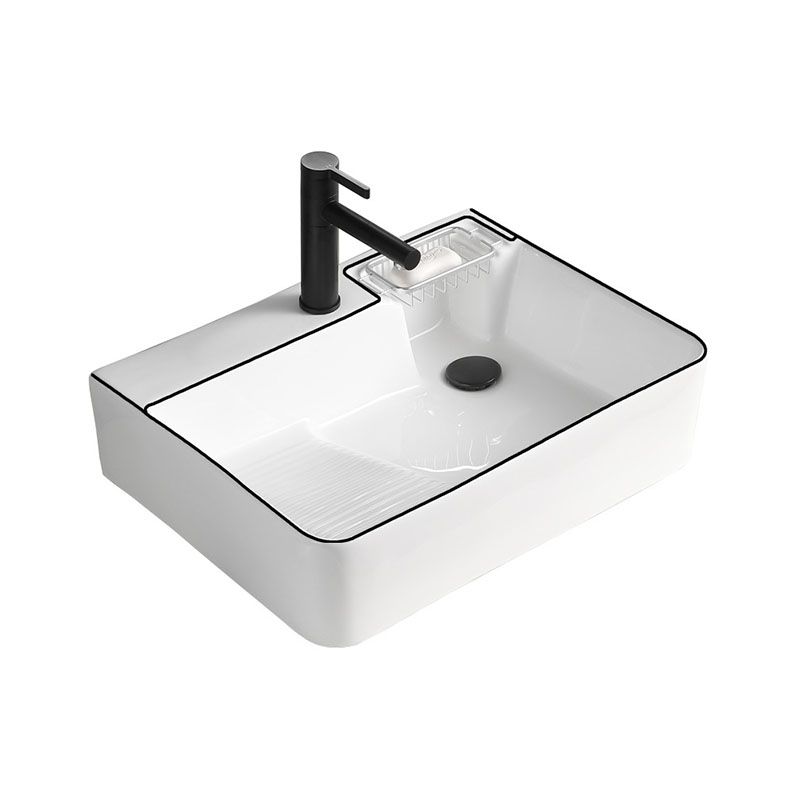 Classic Bathroom Sink Rectangular White Trough Sink with Pop-Up Drain