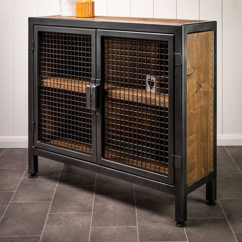 Industrial Cabinet Distressed Wood With Doors Bar Pulls Rectangle Accent Cabinet
