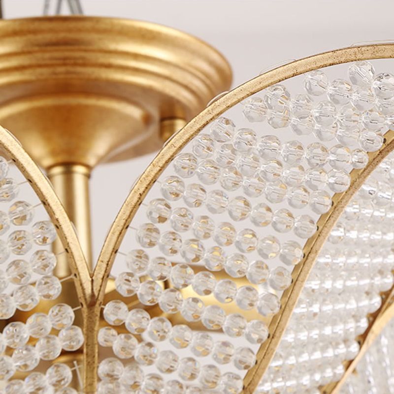 6-Licht-Wohnzimmer Decke Flush Mount zeitgenössische goldene Halbflush-Halterung Beleuchtung mit blühender klarer Kristallglasschatten