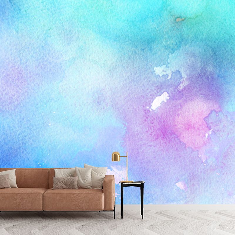 Abstract Lotus Pond Mural Wallpaper Artistry Non-Woven Material Wall Art in Blue