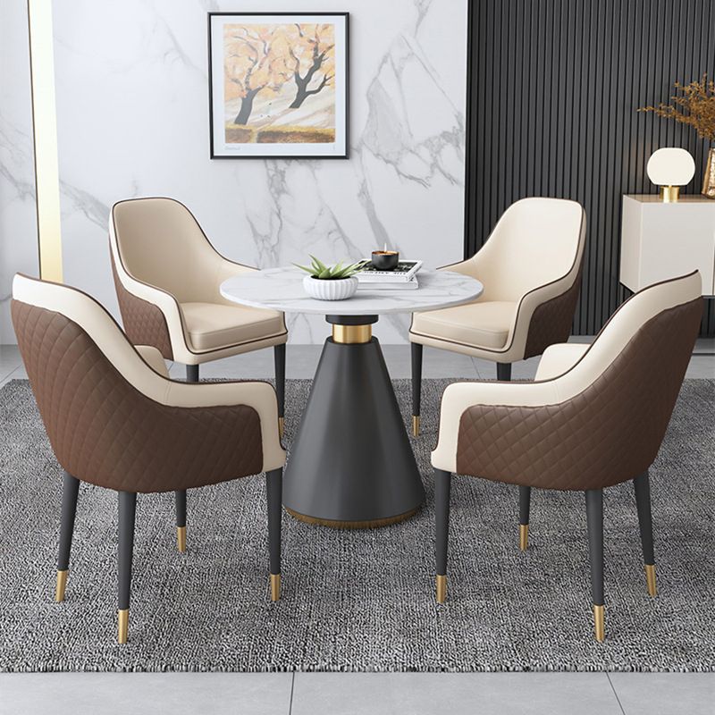 Glam Kitchen Dining Room Set Standard Height with Round Top and Metal Leg Dining Furniture