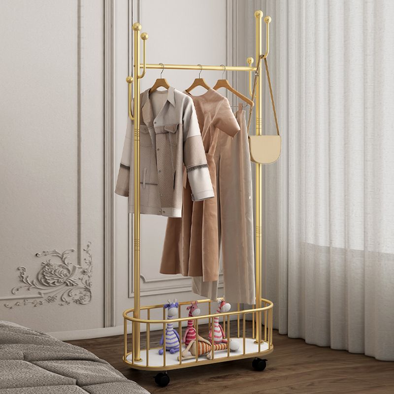 Luxurious Metal Hall Tree Plain Coat Hooks Storage Bench Coat Rack with Castors