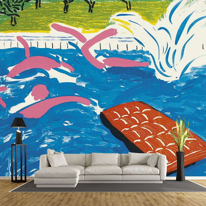 Blue-Green Swimming Painting Murals Hockney Artworks Modern Moisture Resistant Wall Decor