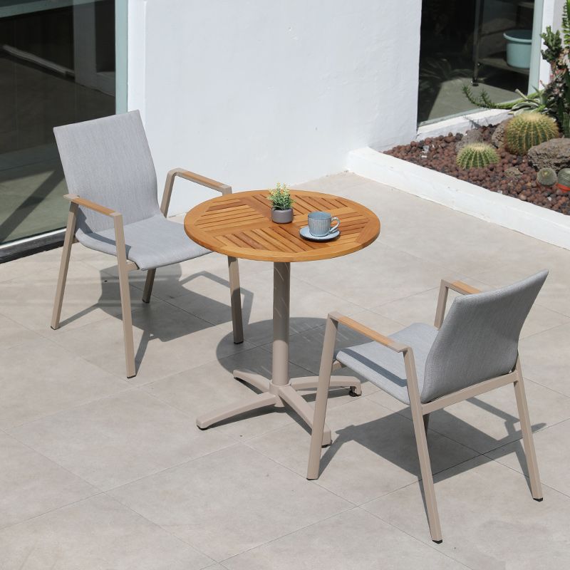Contemporary Patio Dining Side Chair in Beige Aluminum with Fabric Back