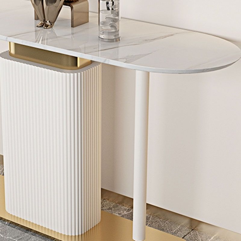 Modern Oval Console Table Stone Console Sofa Table in White/Black