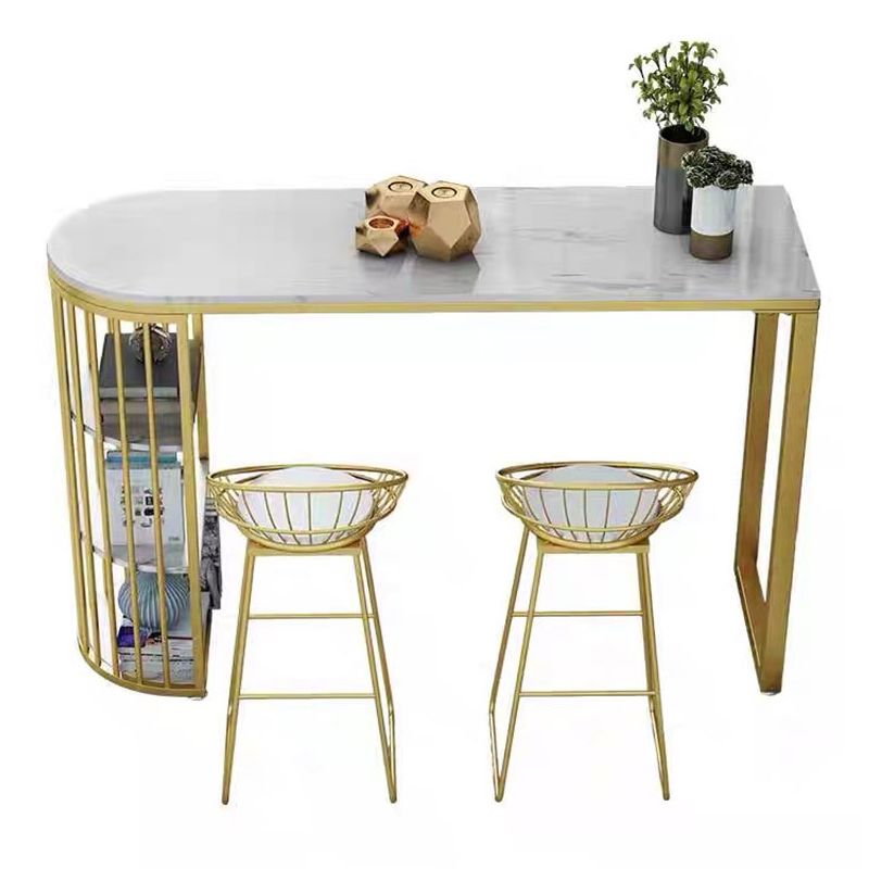 Glam Style Bar Table Faux Marble Double pedestal Bar Dining Table for Living Room