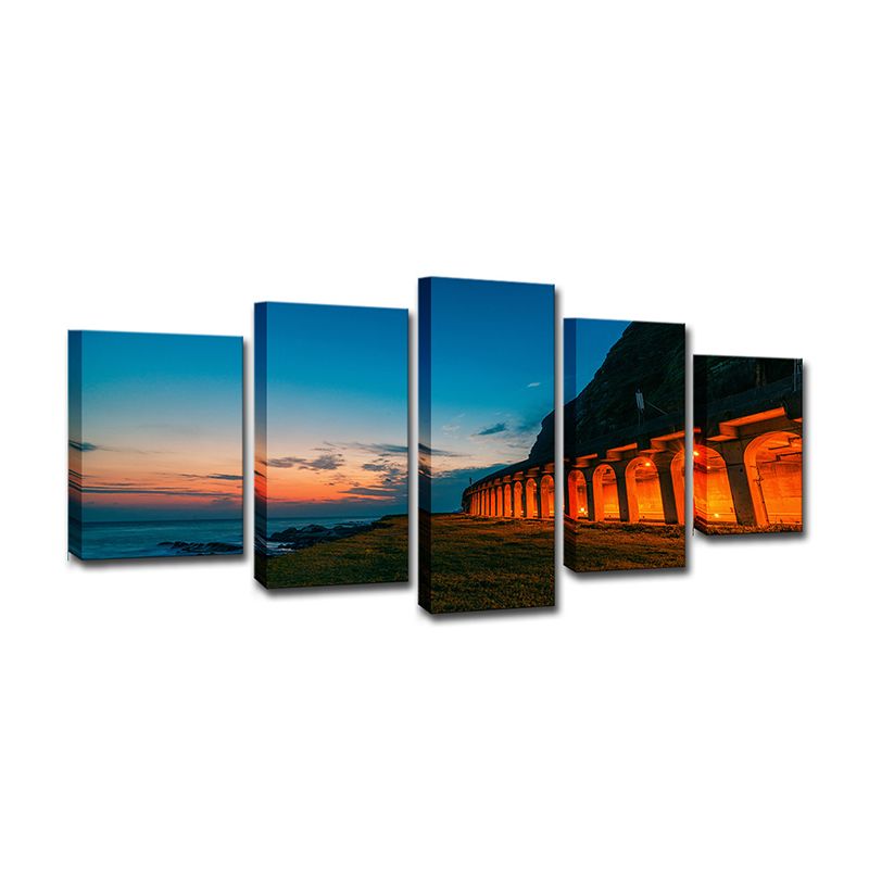 Blue Sunset Landscape Wall Art Decor Arched Architecture Modern Multi-Piece Canvas