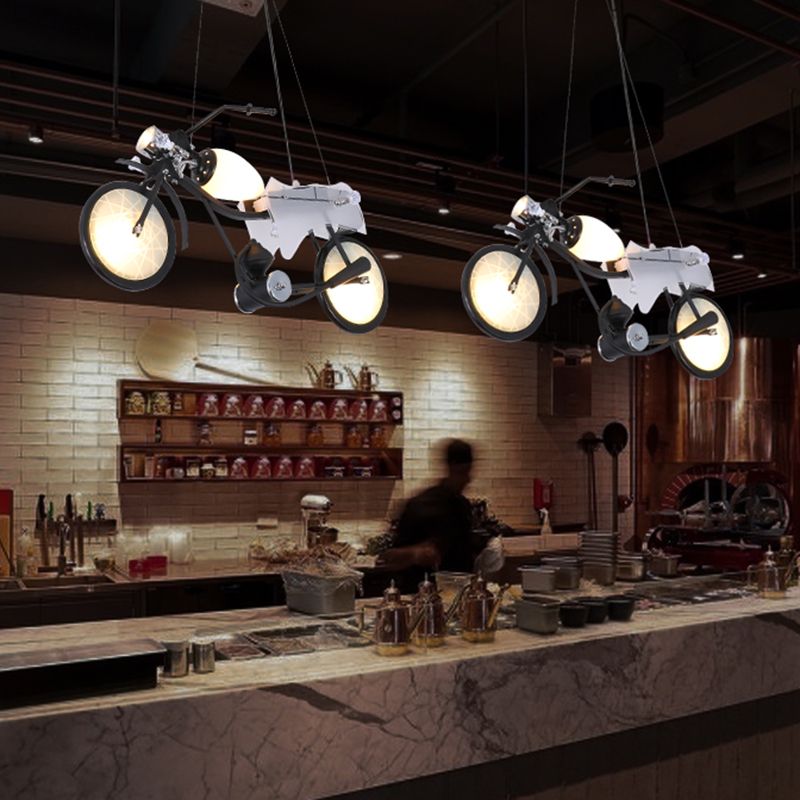 Industrial Motorbike Pendant Lighting 1-Head Frosted White Glass Island Light for Bar